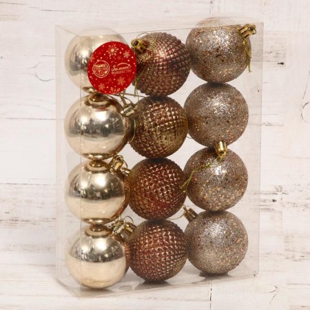 Set of balls plastic D-6 cm, 12 pcs "Classic Assorted net" Brown gold-1