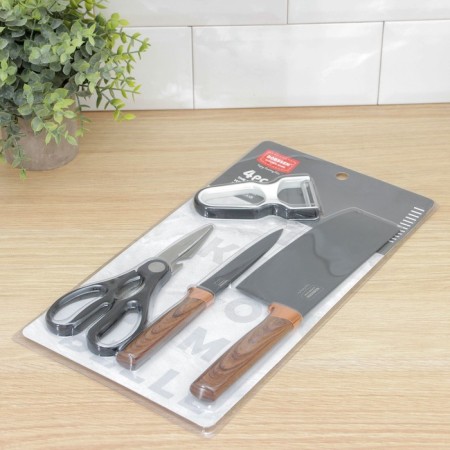 A set of kitchenenies Bobssen, 4 items: knives 12.5 cm, 20.5 cm, scissors, metal vegetable vegetables-7