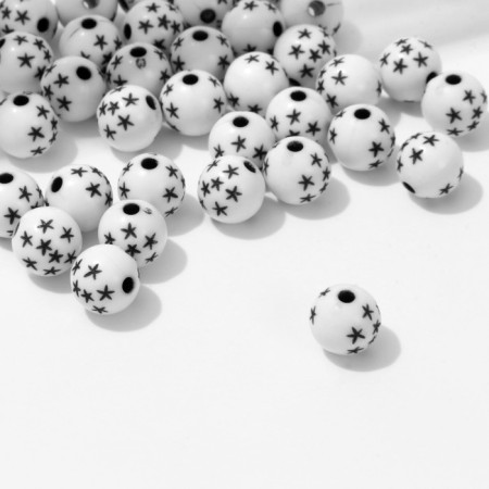 Acrylic bead "Stars", ball d = 8 mm, set 10 g, black and white color-1