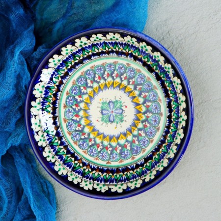 The plate of the Rishtan ceramics "Patterns", blue, deep, 20 cm-6