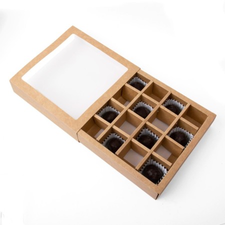 Folding box under 16 sweets with a window, craft, 17.7 x 17.7 x 3.8 cm-2
