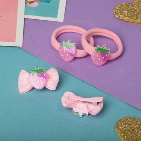 Hair set "cutie" (2 clamps 3.5 cm, 2 elastic bands) berry-2