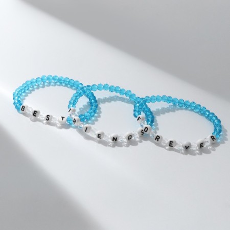 Bracelets "Demetrons" beads, 3 pcs., Best Friends Forever, white blue color-2