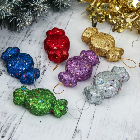 Christmas tree decoration "Fands with sparkles" (set 6 pcs) 3.5x7.5 cm, mix-1