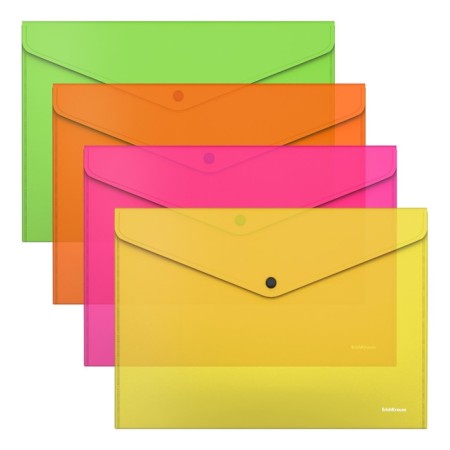 A4 button folder-convert, 180 μm, Erichkrause Glossy Neon, translucent, up to 120 sheets, mix