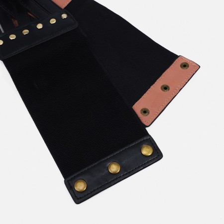 Women's belt on buttons, width 11 cm, black color-4
