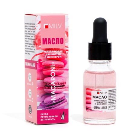 The MILV Macaroni nail oil strengthens with a mastic tree resin and shimmer, 15 ml