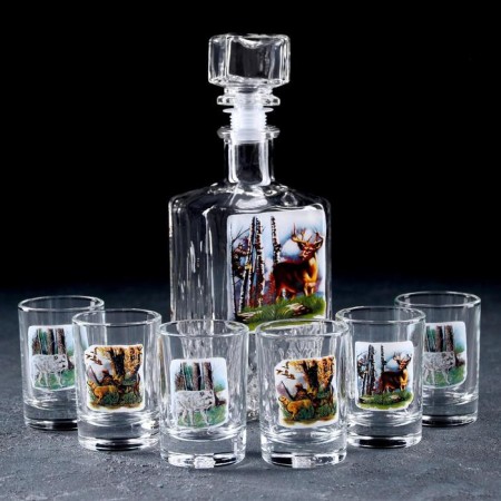 Set of drinking "Okhota-fish", 7 items: Capherine 500 ml, stack 50 ml, 6 pcs, in a suitcase-4