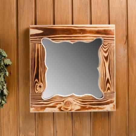Carved mirror "butterfly", pine, burned, 40 × 40 cm-3
