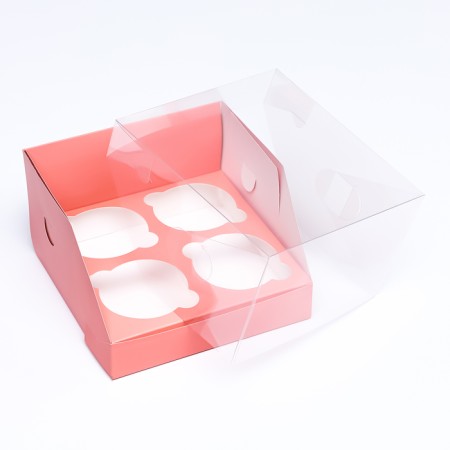 Confectionery folding box for 4 cupcakes 16 x 16 x 10, pink-3