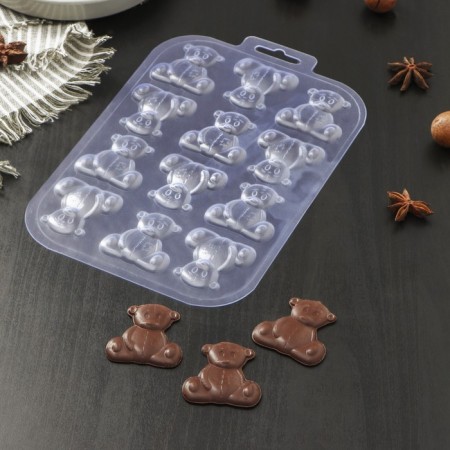 Form for chocolate and sweets "Toy bears", the color is transparent