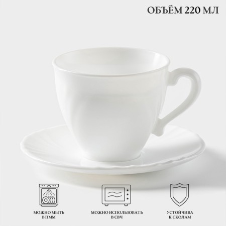Tea service Luminarc Cadix, 220 ml, 6 people, glass ceramics, white-1