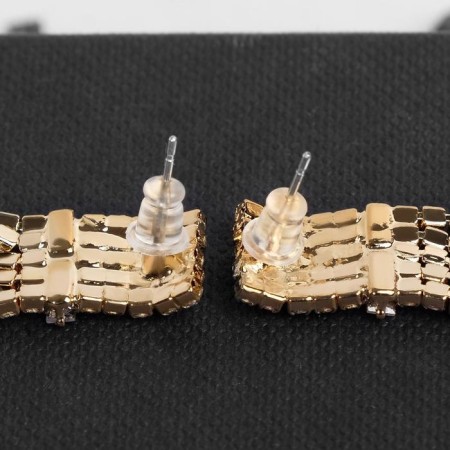 Hanging earrings with Hollywood rhinestones different levels, white color in gold, 11 cm-2