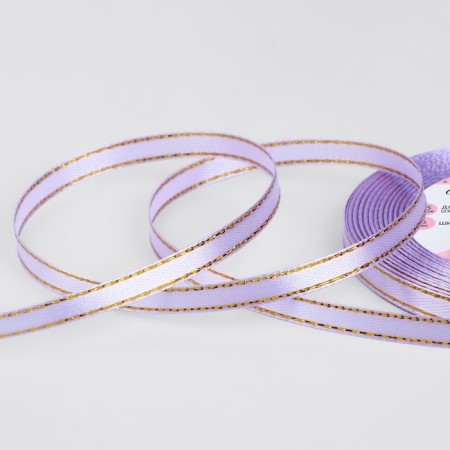 A satin ribbon "Golden threads", 6 mm × 23 ± 1 m, lilac color No. 044