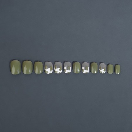 Hakki overhead nails, 12 pcs, with glue plates, soft square shape, green/white color-8