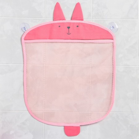 A mesh for storing toys in the bathroom on suction cups "Bunny", pink color-1