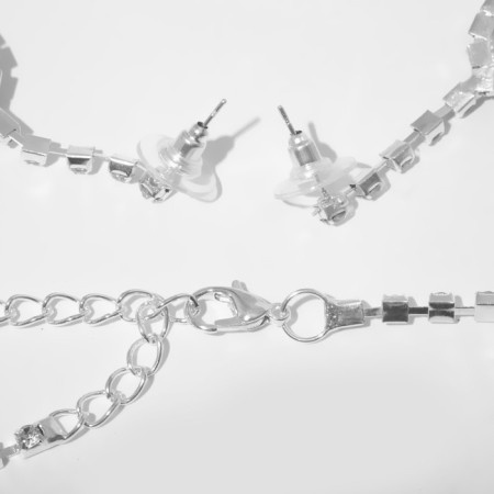Set 2 objects: earrings, necklace "elite" drops of triangle, black and white color in silver-1