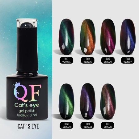 Nail gel polish, Cat`s Eye, 3 phase, 8ml, LED/UV, chameleon/gray/purple color (01)-5