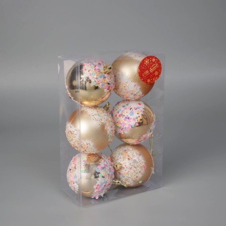 Christmas tree toys, New Year's balls, plastic, D-8 cm set, 6 pcs "New Year's delight" Gold-2