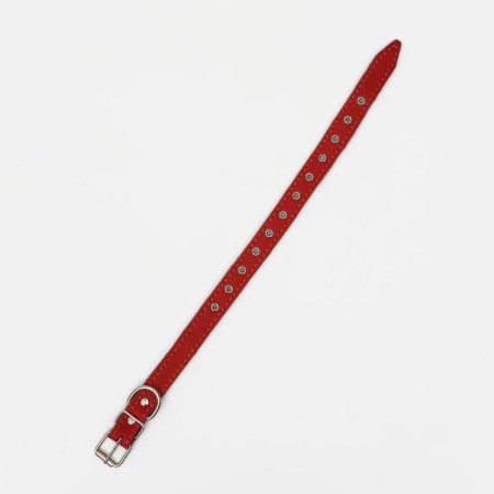 Leather collar on synthetic winterizer, dimensionless, 45 x 2 cm, Osh 18-39 cm, red-2