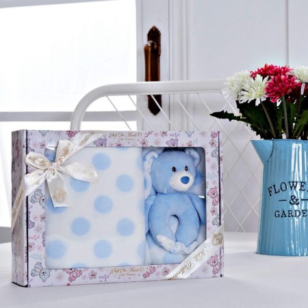 Baby plaid with a toy, size 90x120 cm, blue color-2