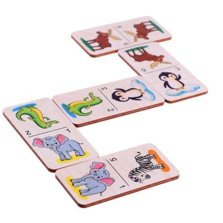 Domino large "in the zoo" 28 wooden chips