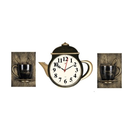 Wall -wall clocks for the kitchen "Teaker and two cups", silent, 29 x 34 cm, black, aa-2