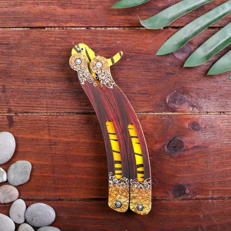 Wooden souvenir "Butterfly knife" Yellow lines-2