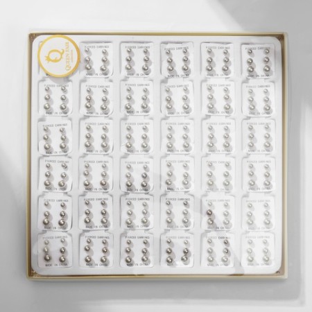 Pusets in a box of 108 pairs "Assorted" beads No. 3, 4, 5, silver color-1