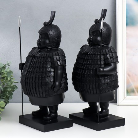 Souvenir Polystone "Terracott warrior with a spear" set 2 pcs black 10.5x14.5x35 cm-3