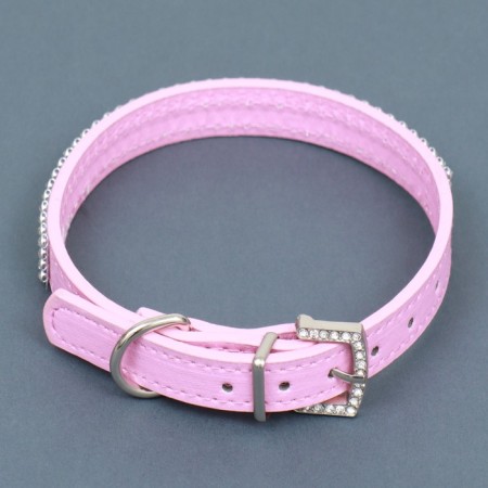 A collar with rows of 4 rows and rhinestones on a buckle, 38 x 1.5 cm, Osh 26-33, pink-1
