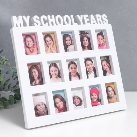 Photo frame plastic for 15 photos 4x6 cm "My school years" white 25x28 cm-1