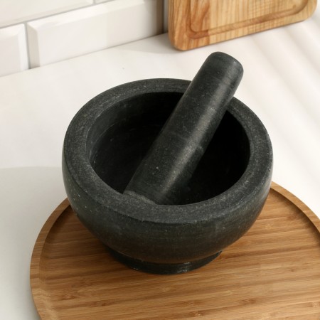 A mortar with a pestle made of stone is large, 1000 ml, black, in the box-6