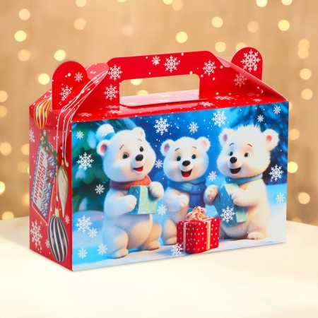 New Year. Gift box New Year's gift Small "Cute Bears" with animation 17.5 x 7 x 10.5 cm.
