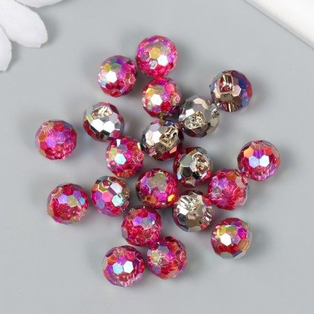 Buttons plastic for creativity 1 puncture "ball holography. Pink" set 20 pcs d = 1.2 cm-2