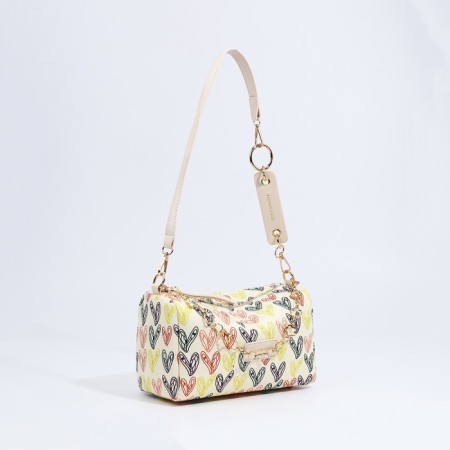 Cross-Body bag with zipper, beige color/multi-colored-4
