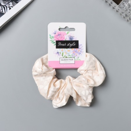 Hair elastic band "Orbit" ornament spots, 10 cm, milk