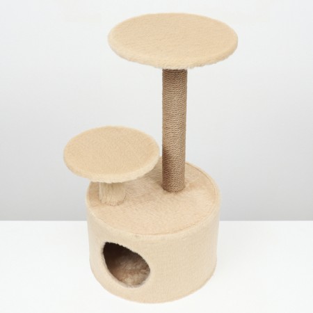 Complex for cats with a claw, with a round house, 2 shelves, 42 x 42 x 90 cm, beige-2