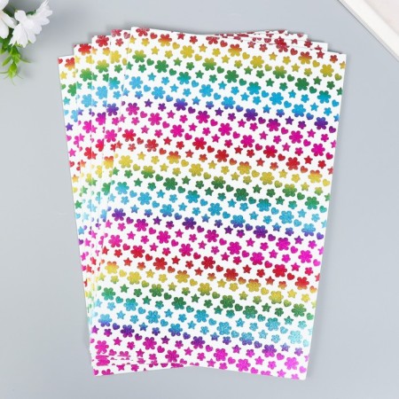 Foamiran holography "Flowers and stars on white" 2 mm format A4 set of 5 sheets-1