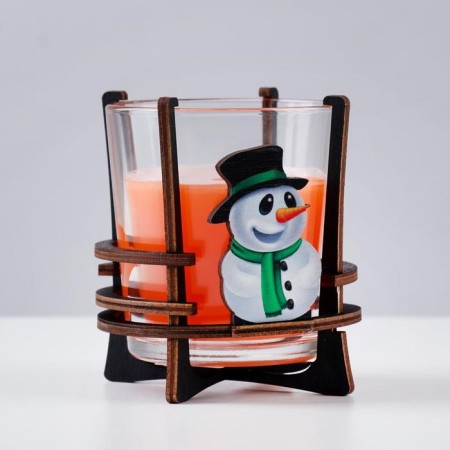 Aromatic candle in a glass on the stand "Snowman", 10x9.5x9 cm, orange-2