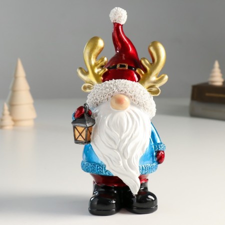 Polystone souvenir "Santa Claus in a cap with horns, with a flashlight" 10x8x21.5 cm