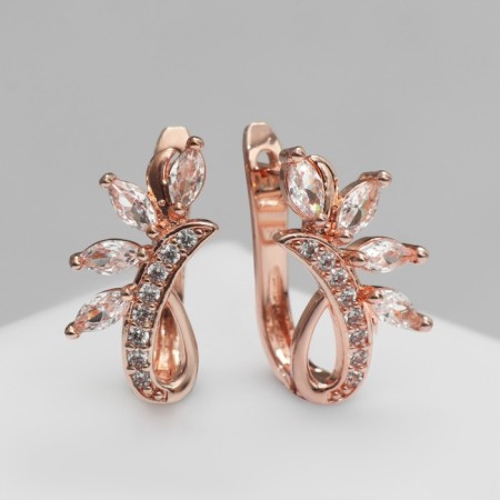 Earrings with grades "Zirconium" checkbox, white color in pink gold-1