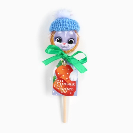 Lollipop "Time of Miracles" with a sticker-mordochka in a hat, taste: orange, 15 g.