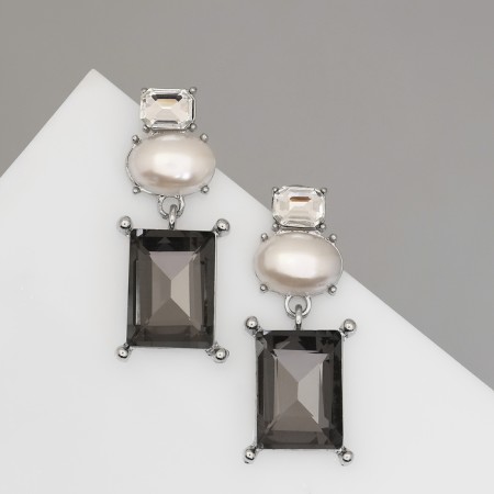 Earrings with pearls "bead" countess, white-gray color in silver