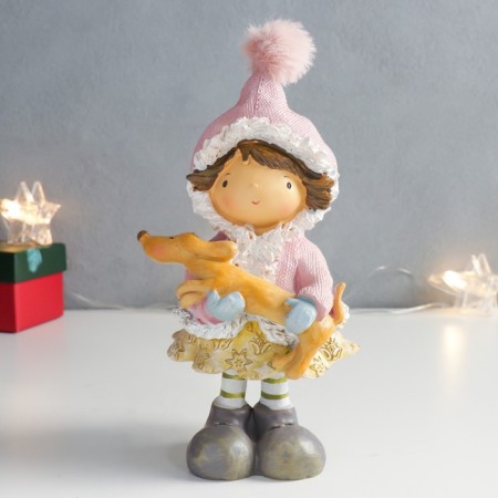 Souvenir Polystone "Girl in a pink jacket with a dog in her hands" 9.5x8.5x19.5 cm