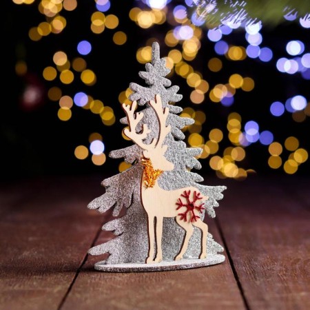 Souvenir "Christmas tree with a deer", plywood, glitter, mix-1