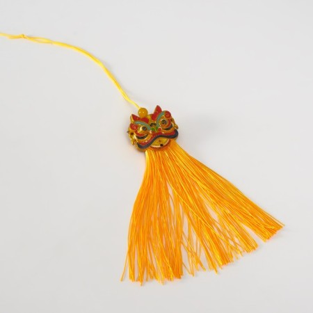 Textile suspension, plastic "Chinese lion" yellow 2x4x14 cm-3
