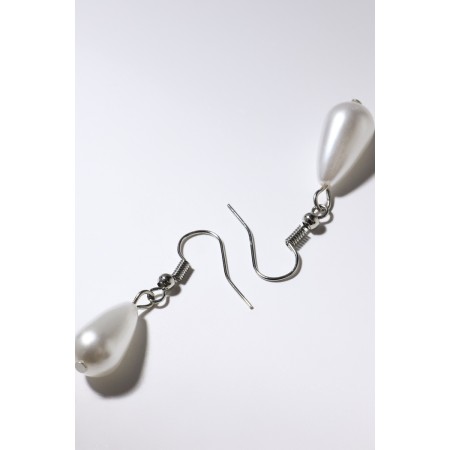 Set 2 objects: earrings, beads "pearl thread", white color in silver, 45 cm-3