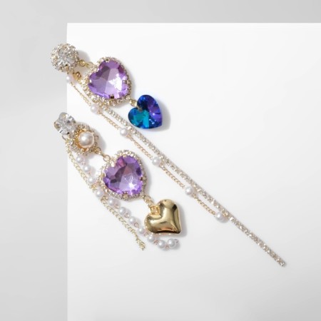 Hanging earrings with rhinestones "Heart", colored in gold-4