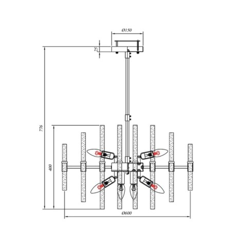 Chandelier on the rod Matilda A1064PL-10CC, E14, 10x40 W, 60x60x68 cm, Chrome-3
